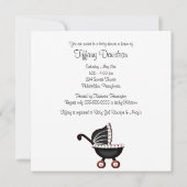 Invitation Red Baby Carriage Baby Girl Douche (Dos)