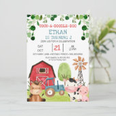 Invitation Red Barn Blue Tractor Ferme Ferme Ferme Ferme Anni (Debout devant)