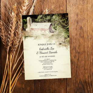 Invitation Red Barn Country Farm Mariage aquarelle
