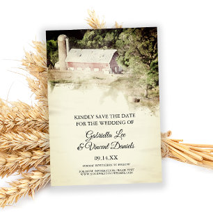 Invitation Red Barn Country Farm Mariage Aquarelle Date de sa