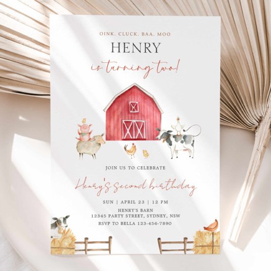 Invitation Red Barn Farm Animaux fête d'anniversaire