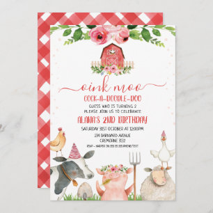 Invitation Red Barn Farm Animaux Folithe Anniversaire