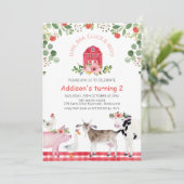 Invitation Red Barn Farm Animaux Pommes Anniversaire Invitati (Debout devant)