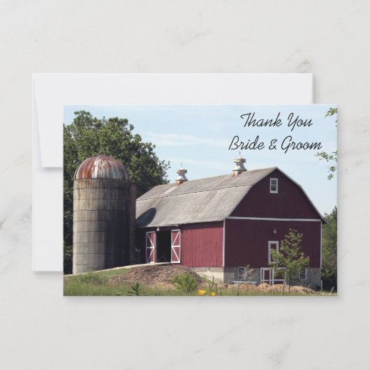 Invitation Red Barn Mariage campagnard plat Merci note (Devant)