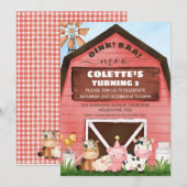 Invitation Red Barn Oink Baa Moo Animaux de ferme Anniversair (Devant / Derrière)