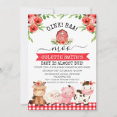 Invitation Red Barn Oink Baa Moo Baby shower agricole Invitat (Devant)