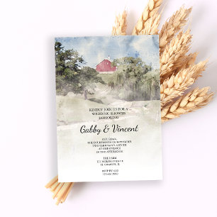 Invitation Red Barn on Hill Wedding shower d'aquarelle de la