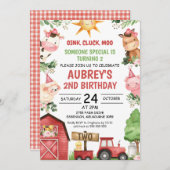 Invitation Red Barn Tractor Animaux de ferme Anniversaire Inv (Devant / Derrière)