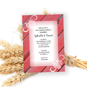 Invitation Red Barn Wood Country Repas de Brunch après-mariag
