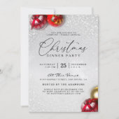 Invitation Red Baubles Silver Parties scintillant Noël Soirée (Devant)