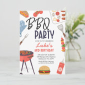 Invitation Red Bbq Blue Oven Mitt Boys Bbq Anniversaire (Debout devant)