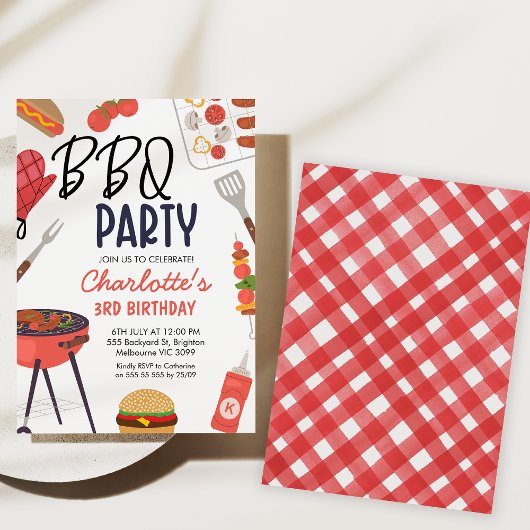 Invitation Red Bbq Red Oven Mitt Girls Bbq Anniversaire