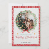 Invitation Red Beige Vintage Photo Christmas Card (Devant)