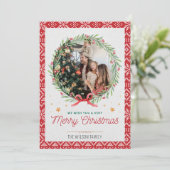 Invitation Red Beige Vintage Photo Christmas Card (Debout devant)