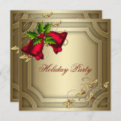 Invitation Red Bells Gold Corporate Christmas Party (Devant / Derrière)