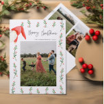 Invitation Red Berries Boho Merry Christmas Family Card<br><div class="desc">Doté d'une police minimaliste moderne bordeaux pour Happy Holidays</div>