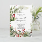 Invitation Red Berries Pine Wreath Mariage d'engagement (Debout devant)