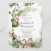 Invitation Red Berries Pine Wreath Mariage d'engagement (Devant / Derrière)