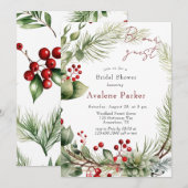 Invitation Red Berries Pine Wreath Soyez Notre Fête des marié (Devant / Derrière)
