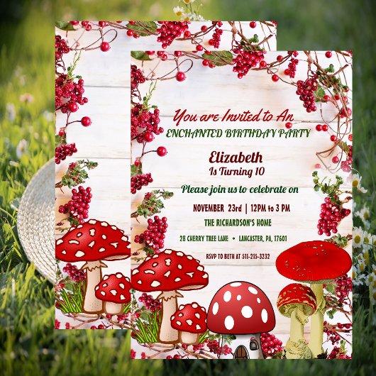 Invitation Red Berry Garden Toadstool Fête d'anniversaire des