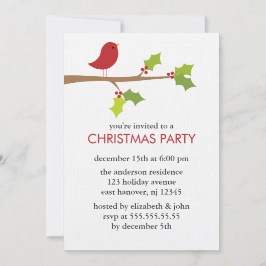 Invitation Red Bird à une fête de Noël (Devant)