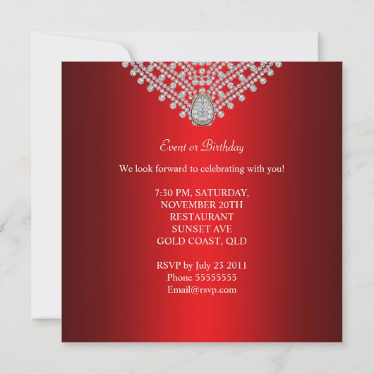 Invitation Red Birthday Party Silver White Diamond Image (Dos)