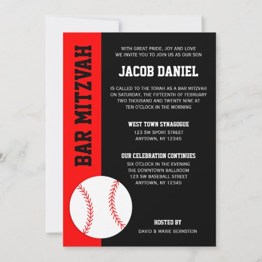 Invitation Red Black Baseball Bar Mitzvah (Devant)
