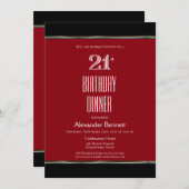 Invitation Red Black Blanc 21e anniversaire Dîner fête (Devant / Derrière)
