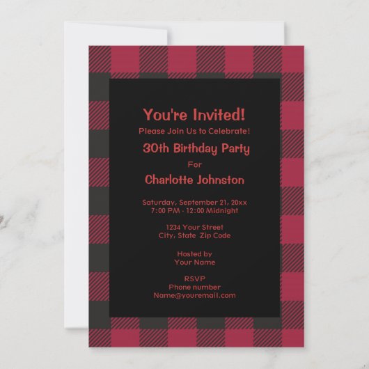 Invitation Red Black Buffalo Plaid Check Party (Dos)