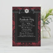 Invitation Red & Black Chic Damask Bachelorette Party (Debout devant)
