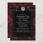 Invitation Red & Black Chic Damask Bachelorette Party (Devant / Derrière)
