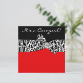 Invitation Red Black Cow Print Cowgirl Baby shower (Debout devant)