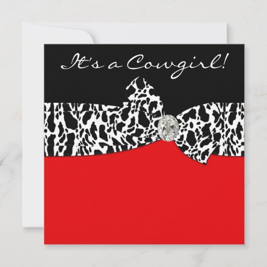 Invitation Red Black Cow Print Cowgirl Baby shower (Devant)