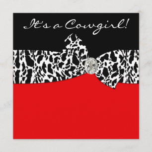 Invitation Red Black Cow Print Cowgirl Baby shower