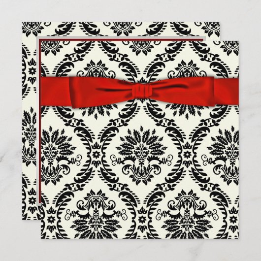 Invitation Red Black Cravate Party Black Damask Party Invitat (Devant / Derrière)