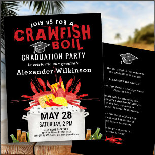 Invitation Red Black Crawfish Boil Graduation BBQ Party