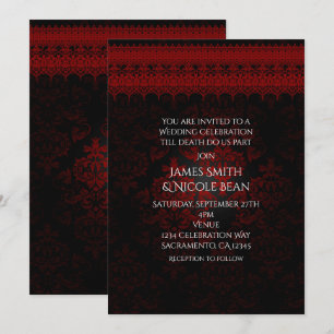 Invitation Red Black Damask & dentelle Gothique Romantique In