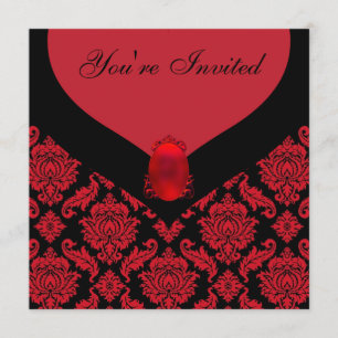 Invitation Red Black Damask Party