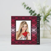 Invitation Red Black Damask Photo Sweet 16 Anniversaire (Debout devant)