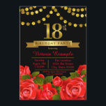 Invitation Red Black Gold 18e fête d'anniversaire<br><div class="desc">Filles 18ème anniversaire invitation avec de beaux numéros d'or et des bannières sur un joli arrière - plan floral rose noir et or rouge. Cette élégante invitation moderne rouge et or 18ème anniversaire est facilement customisée pour votre événement en ajoutant simplement vos détails dans le style de police que vous...</div>