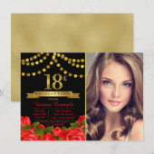 Invitation Red Black Gold 18e fête d'anniversaire (Devant / Derrière)
