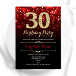 Invitation Red Black Gold 30e anniversaire<br><div class="desc">30e anniversaire invitation de fête. Design noir rouge élégant avec de l'or de parties scintillant imitation. Dispose de diamants élégants, lumières de livres et police de script. Hommes ou femmes anniversaire invitation. Idéal pour une fête d'anniversaire pour adultes. Personnalisez avec vos propres détails. Message-moi si vous avez besoin d'une personnalisation...</div>
