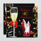 Invitation Red Black Gold 40 & Fabulous 40th Birthday Party (Devant / Derrière)