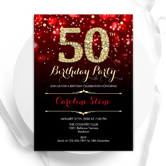 Invitation Red Black Gold 50e anniversaire