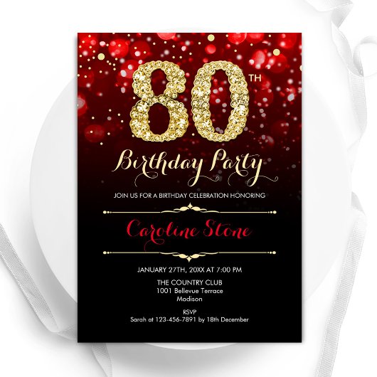 Invitation Red Black Gold 80e anniversaire