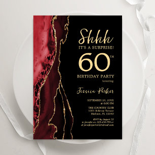 Invitation Red Black Gold Agate Surprise 60e anniversaire