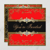 Invitation Red Black Gold Black Cravate Party (Devant / Derrière)
