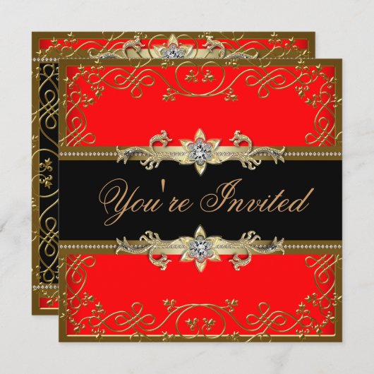 Invitation Red Black Gold Black Cravate Party (Devant / Derrière)