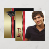 Invitation Red Black Gold Boys Photo Graduation Annonce (Devant / Derrière)
