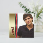 Invitation Red Black Gold Boys Photo Graduation Annonce (Debout devant)